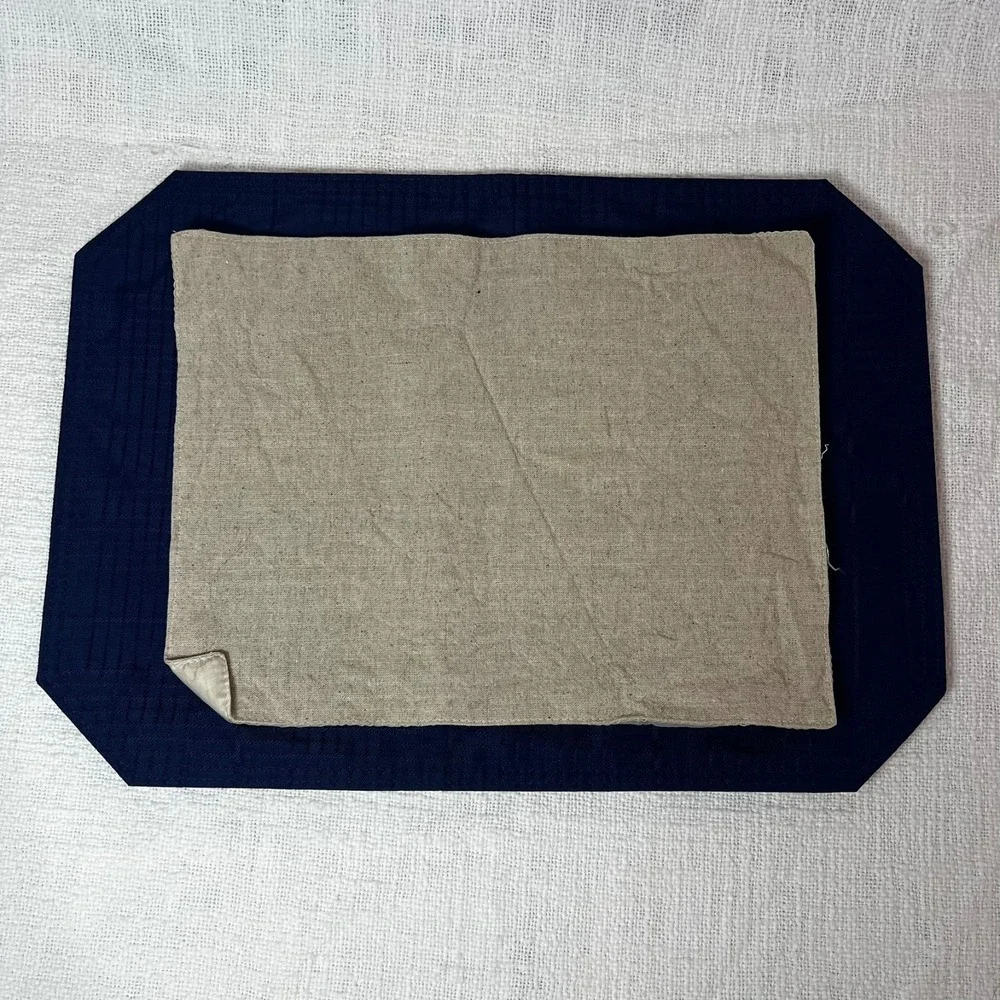 Vtg Set of 4 Navy Beige Placemat Tableware Table Setting 8-Pieces Kitchen Rustic
